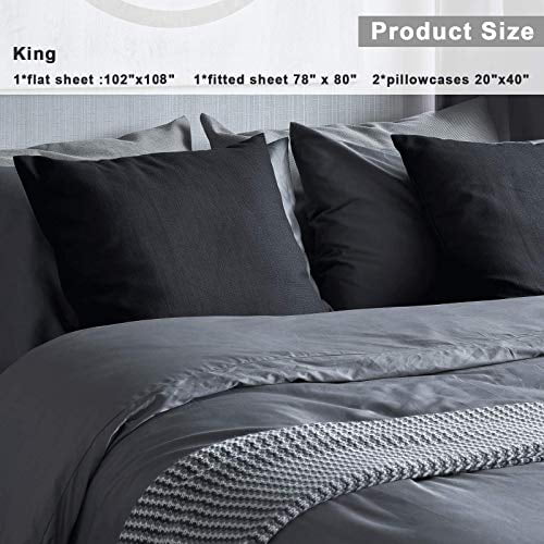 JUNING 6 Pcs King Size Bed Sheets Set Grey 1800 Thread Count Bedding Sheets Wrinkle Resistant Sheet Sets with 16 inches Deep Pocket 1 Flat Sheet 1 Fitted Sheet and 4 Pillowcases Super Soft Breathable Microfiber Shrinkage and Fade Resistant 