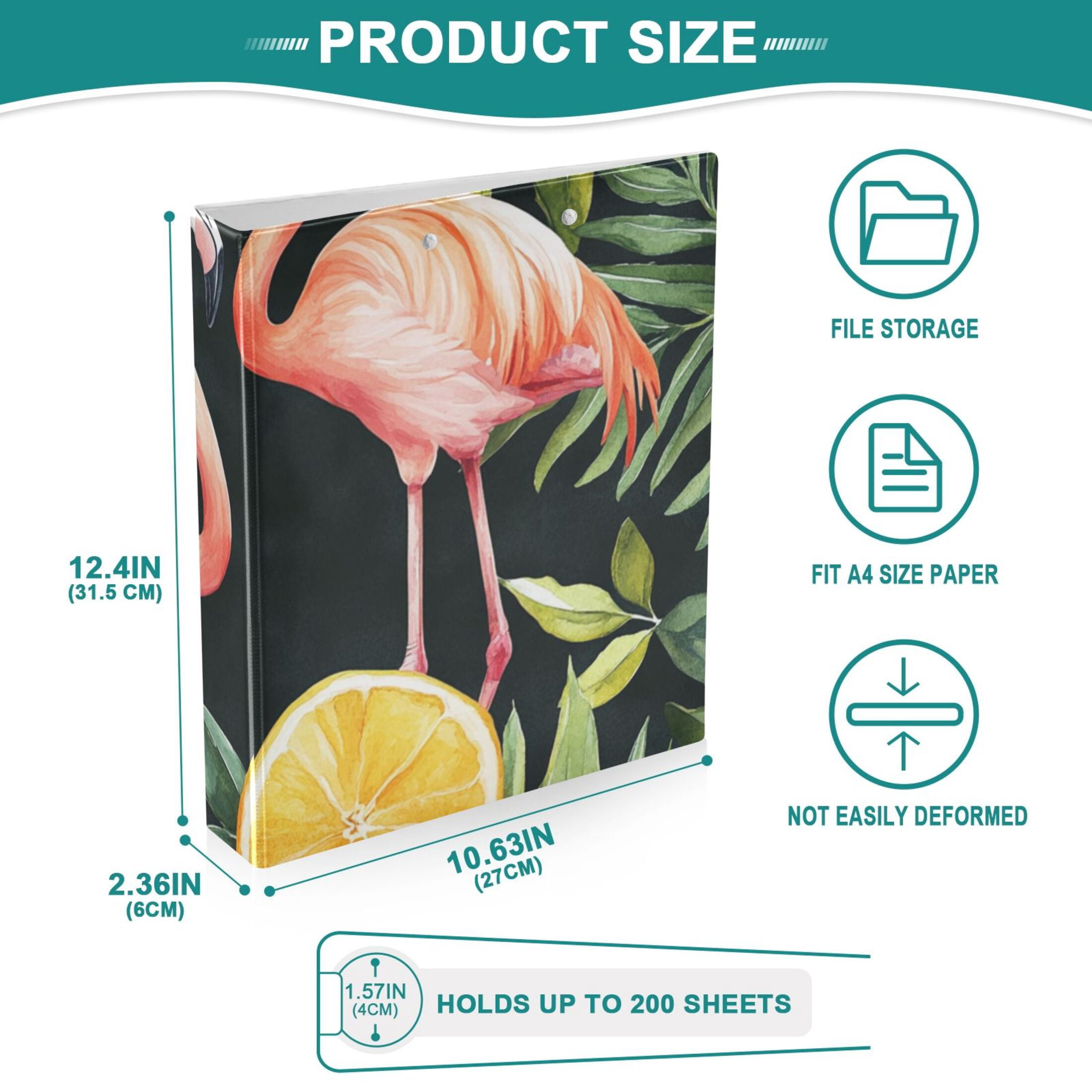 Flamingos Oranges 3 Ring Binders 1.5 inch Hardcover File Folders with Interior Pockets A4 Size Organizer for School Office Hospital