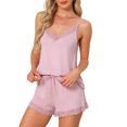 thumbnail image 4 of INSPIRE CHIC Womens Pajamas Rayon Lace Trim Sleepwear V-Neck Camisole Tops with Shorts Sleeveless Loungewear Sets M Light Pink, 4 of 6