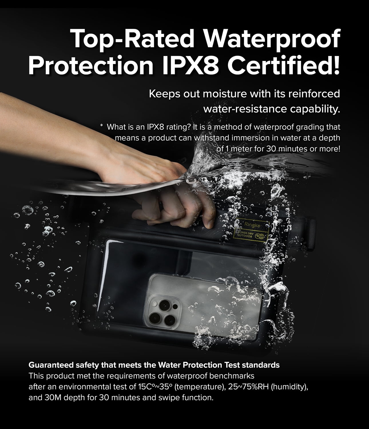 Ringke Waterproof Bag [Sling Bag] Lightweight Waterproof Large Capacity Touch Friendly TPU Sling Bag - Black