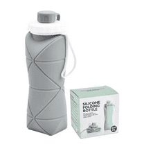 Collapsible 600ml Green Geometric Silicone Water Bottle - Gray