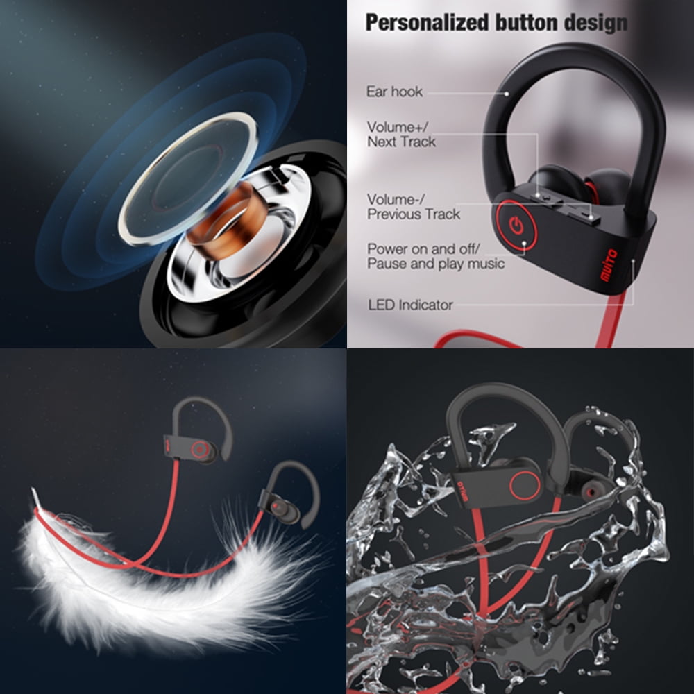 Bluetooth Headphones Best Wireless Sports Earphones w Mic IPX7 Waterproof HD Stereo Sweatproof Earbuds for Gym Running Workout 8 Hour Battery Noise Cancelling Headsets Black Walmart