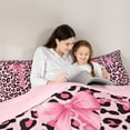 thumbnail image 5 of Homewish Ribbon Monogrammed T Full Size Comforter Sets for Girl, Kawaii Princess Style Bedding Comforter Set, Chic Pink Cheetah Print Reversible Bedding Sets, Breathable Home Decor, 3-Piece, 5 of 8