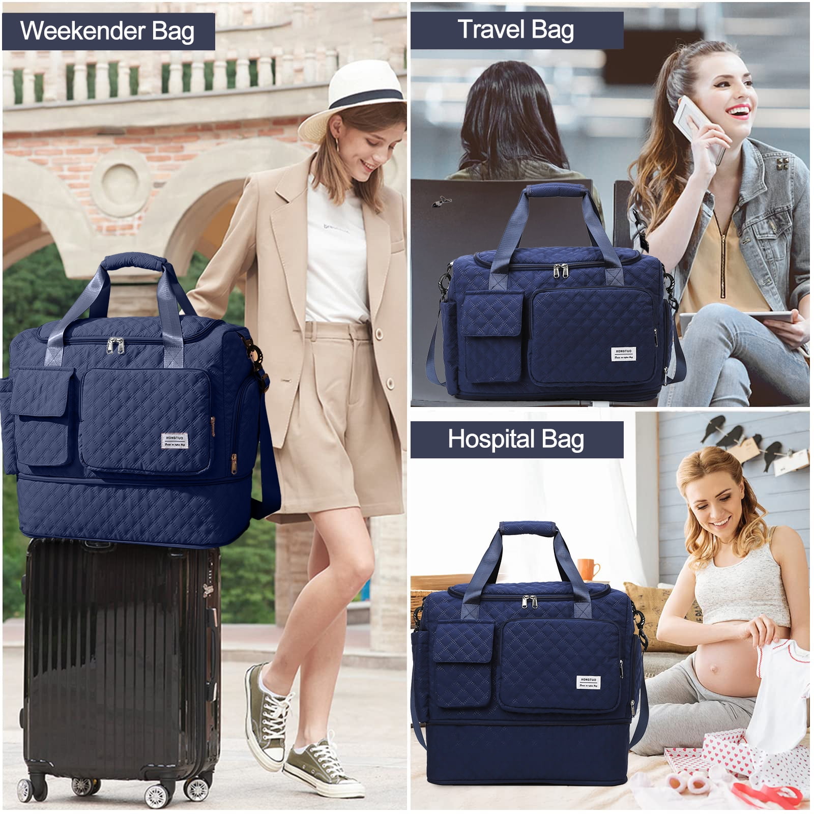 Gynky Travel Duffle Bag Weekender Bags for Women with Shoe Compartment Carry on Overnight Bag with Toiletry Bag Hospital Bag for Labor and Delivery Weekender Overnight Bag for Trave Sport Hospital