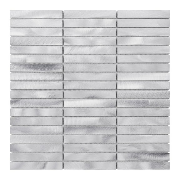 Modket TDH295AL Aluminum Metallic Metal Gray Stacked Mosaic Tile Kitchen Wall Bath Backsplash