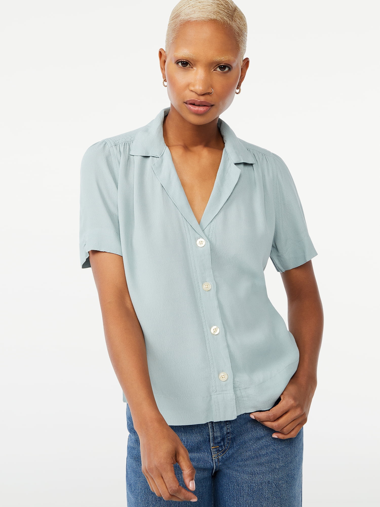 Free Assembly Women's Short Sleeve Camp Shirt - Walmart.com