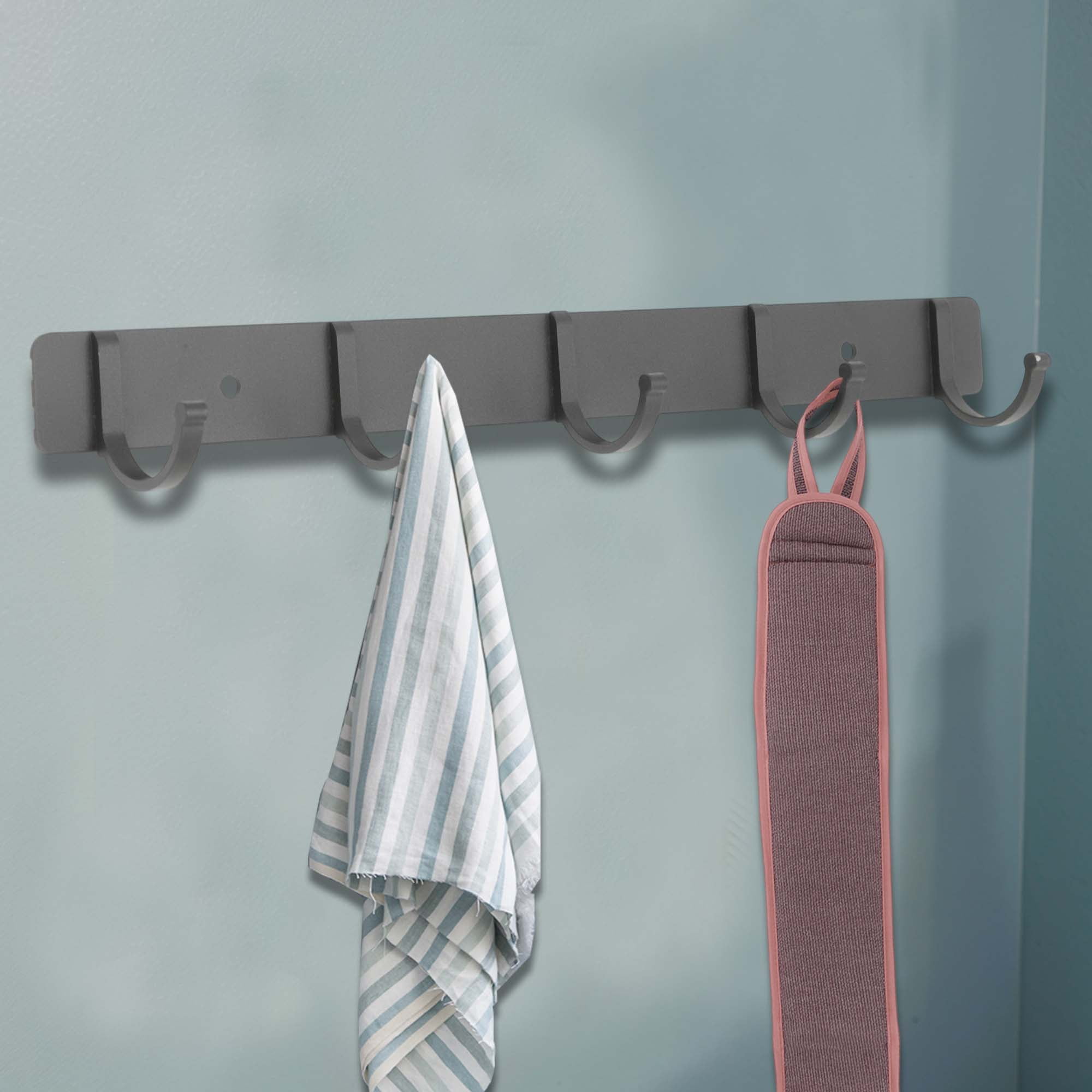 Unique Bargains Coat Rack Wall Mount Coat Hooks Hat Rack Gray 12.2"x1.18"x0.12" 2 Pcs