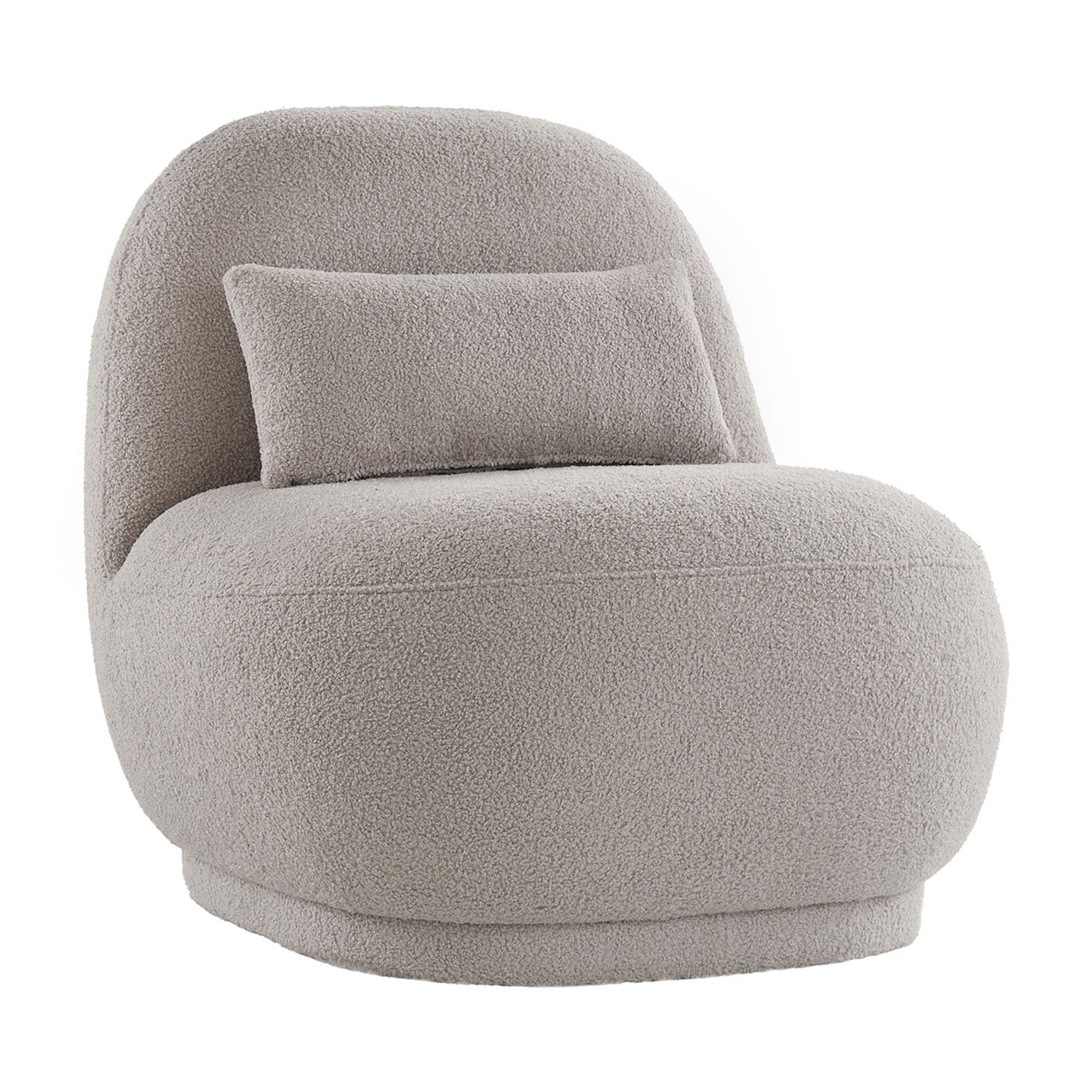 Weston Home Lompoc Modern Boucle Accent Chair with Rounded Design and Lumbar Pillow, Light Gray Chair