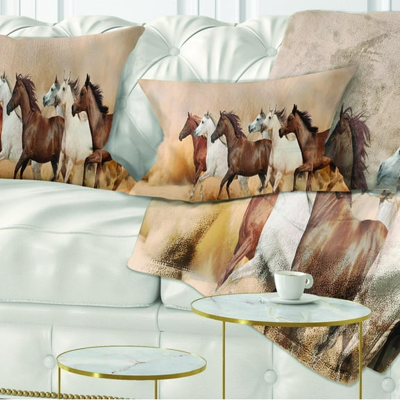 Designart Herd Gallops in Sand storm - Landscape Photography Throw Pillow - 12x20