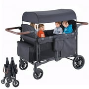 SACVON Wagon Stroller 4 Passenger with Cooler Bag,Parent Organizer,5-Point Harnesses,Black
