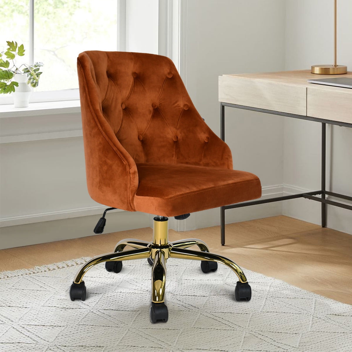 Kepooman High-Back Executive Office Computer Desk Chair, Velvet with Adjustable Height for Home Office/ Study/ Girls' Bedroom- Brown Kepooman High-Back Executive Office Computer Desk Chair, Velvet with Adjustable Height for Home Office/ Study/ Girls' Bedroom- Brown