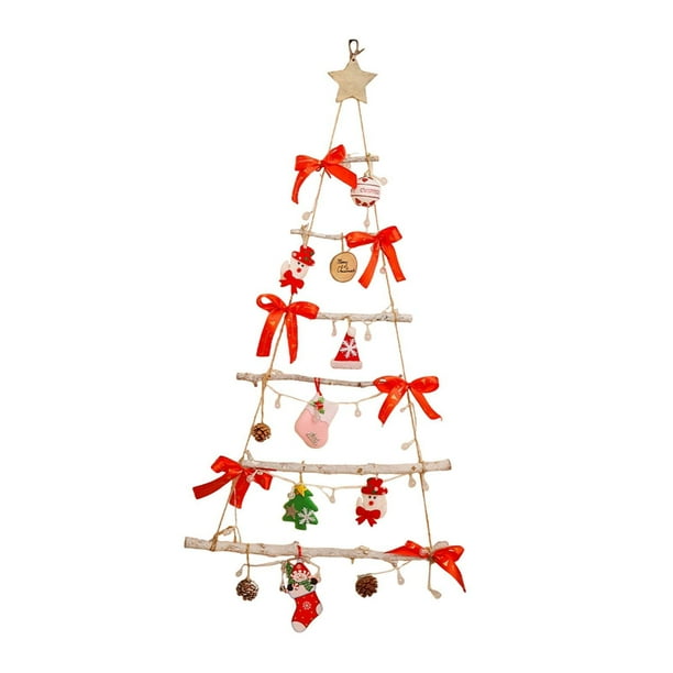 Árbol de Navidad decorativo para colgar en la pared, iluminado y con colgantes, adorno navideño de madera. rojo