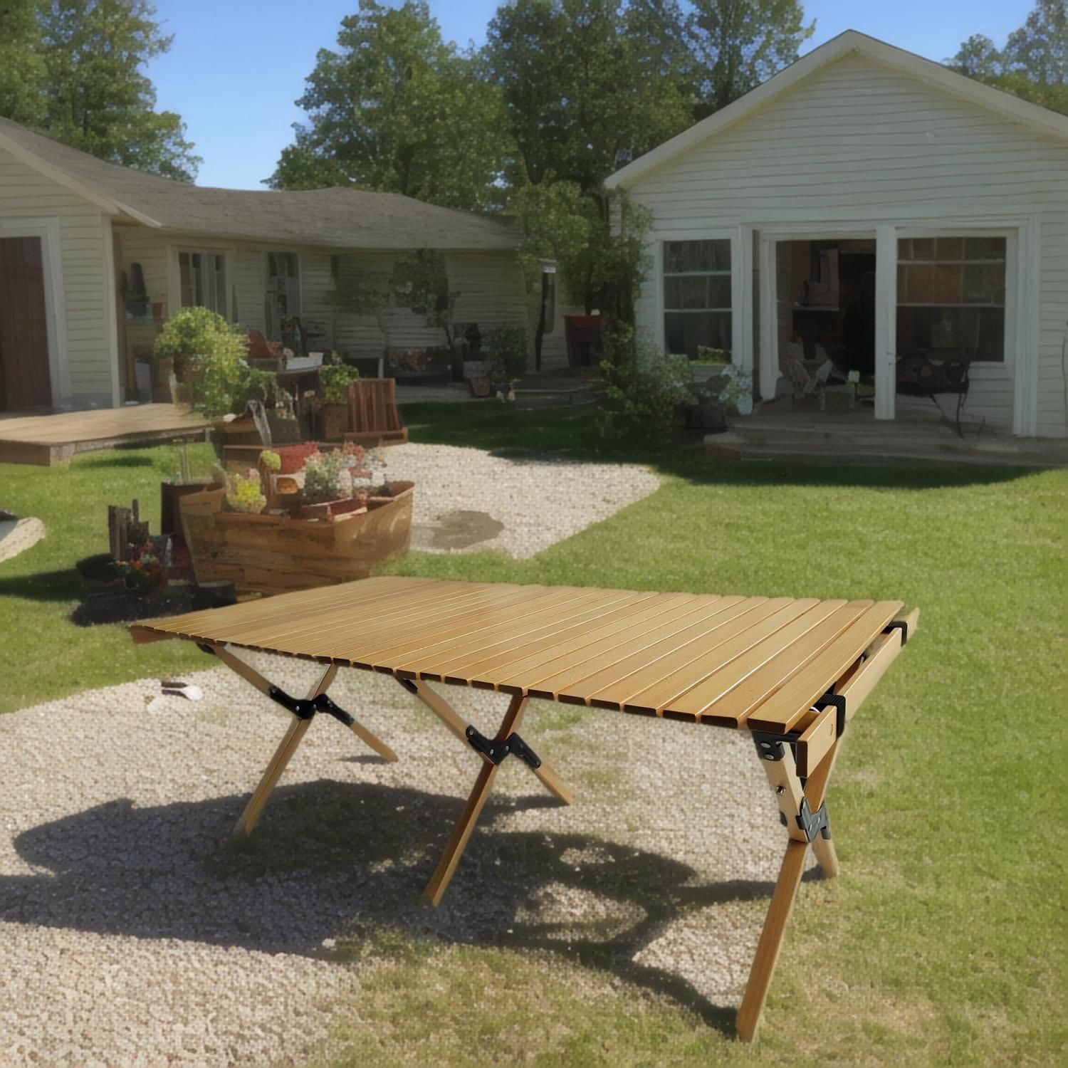 Wooden Foldable Portable Patio Dining Table, Natural Indoor and outdoor universal ,Natural