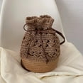 thumbnail image 2 of Straw Bucket Bag for Women, Summer Woven Beach Bag Drawstring Hobo Bucket Purses Handbag for Vacation, 2 of 6