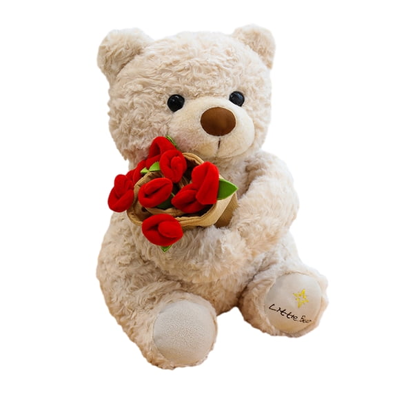 YIFAEUX Rose Bear Plush Toy Cute Teddy Bear Holding Flower Bouquet Soft Stuffed Animal Gift for Valentine's Day
