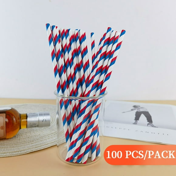 Pailles Rayées Rouges et Vertes Pailles en Papier Jetables