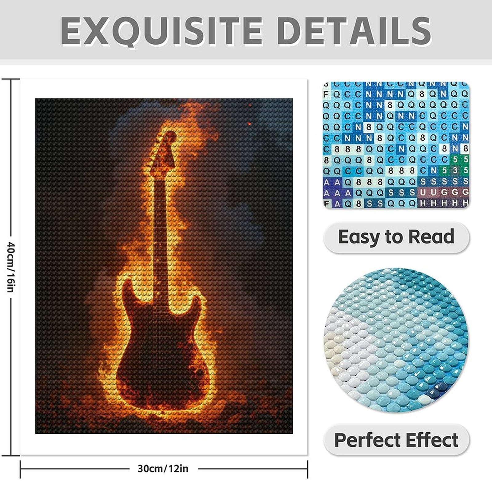 Diamond Art Kits for Adults - 5d Electric Guitar Ablaze Fiery Rock Diamond Painting for Adults, Diamond Art for Adults Beginners, Diamond Painting Kits for Adults for Home Wall Decor