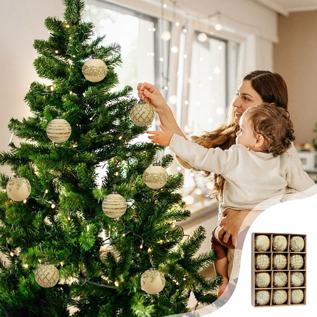Bolas Navideñas Colgantes de 8 Cm con Acabado Flocado, Bolas de Plástico con Purpurina, Juego de 12 | Color Caqui | Material de Ante | 8 Cm | 410 G | Adornos para Árbol de Navidad