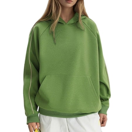 ANINEO Women Heavyweight Composite Pullover Hoodie Drop Shoulder Unisex Sweatshirt Long Sleeve Solid Color Casual Winter Tops Relaxed Fit