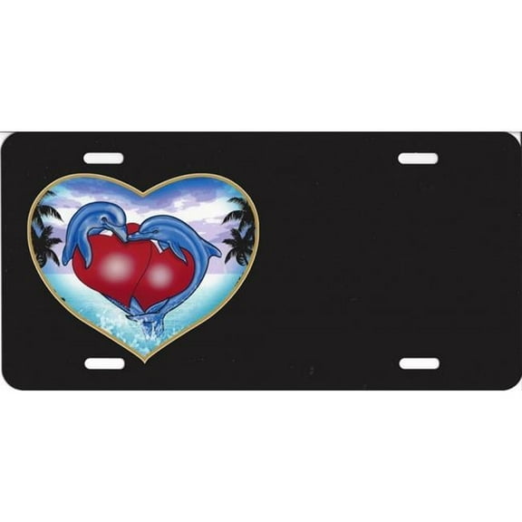 212 Main SM528 6 x 12 in. Two Dolphins Heart Airbrush License Plate