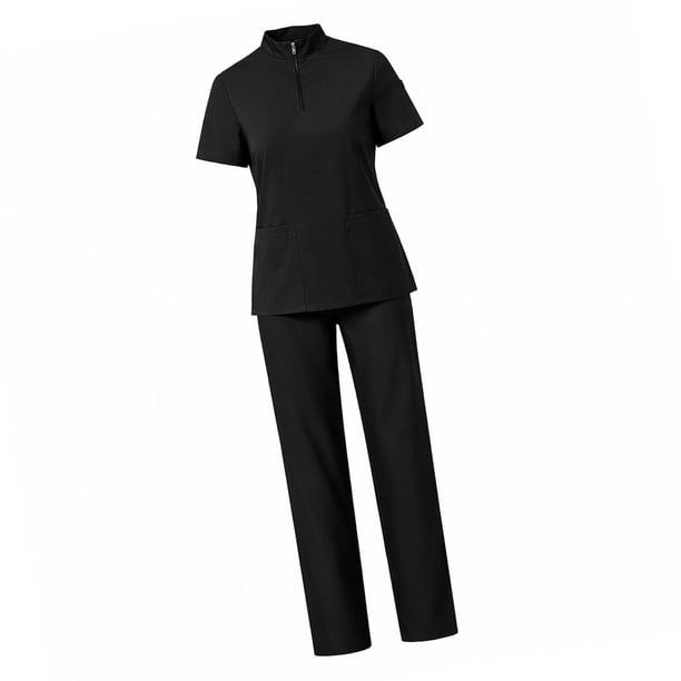 Conjunto de uniforme médico para mujer, uniformes de enfermería cómodos para salones de belleza y centros de salud. M Negro