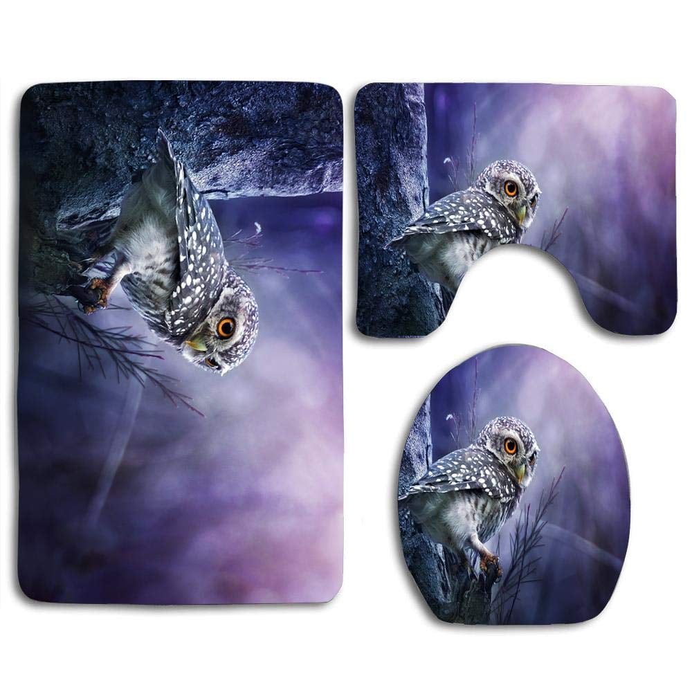 GOHAO Owl on Tree Nihgt 3 Piece Bathroom Rugs Set Bath Rug Contour Mat and Toilet Lid Cover