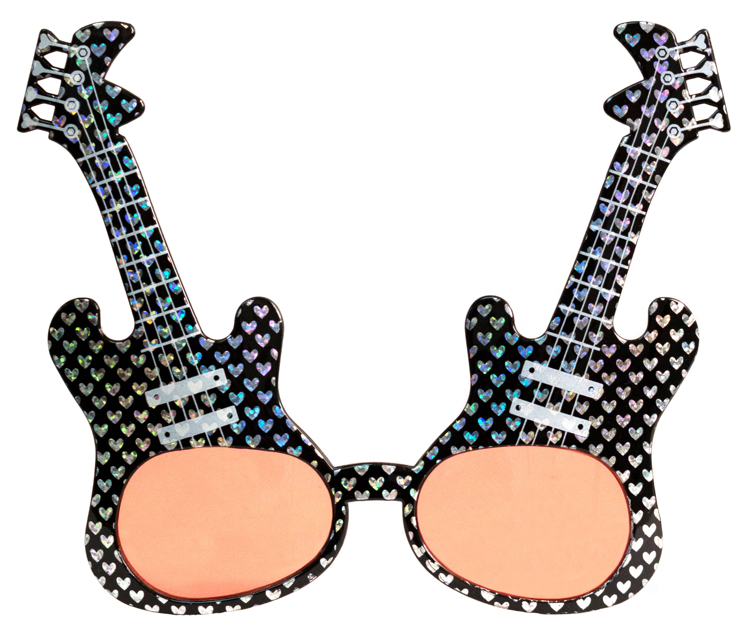 Pink Lens Black Silver Frame Rock Star Hearts Glitter Guitar Sunglasses OS