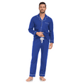 thumbnail image 3 of ANLIQI Mens 100% Cotton Pajama Sets Button Down Mens Pajama Sets Long Sleeve Knit mens Pajama Sets with Pockets(Cobalt Blue,L), 3 of 9