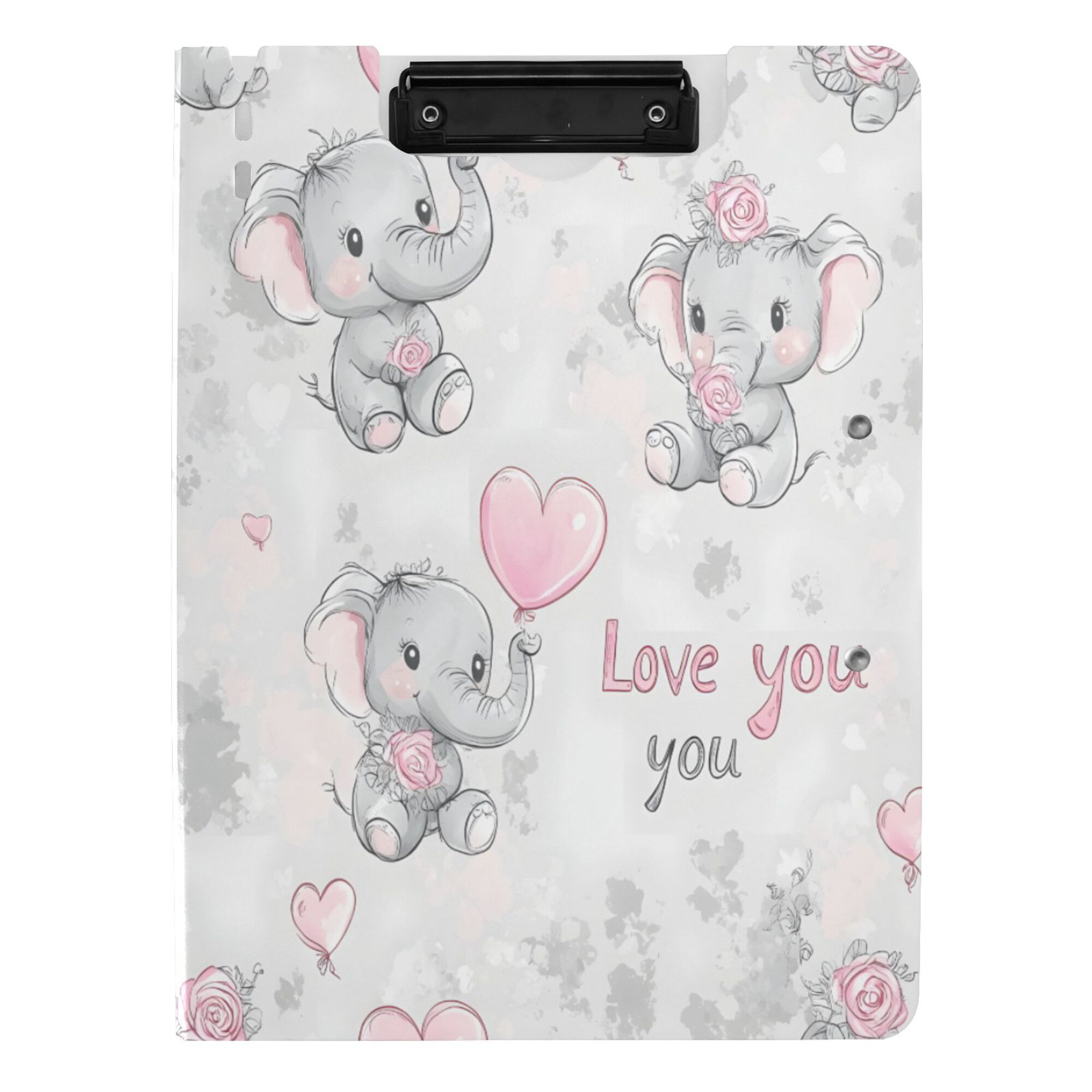 FORMRS A4 Clipboard Folder with Pen Holder Horizontal Foldable School Office Binder, Cartoon Elephant