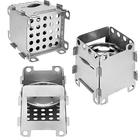 Stainless Steel Card Stove with Alcohol Tray Portable Folding Pocket Stove Outdoor Camping Cooking P Silver Stainless steel