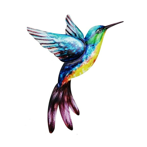 CHENGSI for Metal Bird Wall Art Sculpture Outdoor Hanging Ornament Garden Home Decor 3D Hand-Painted Hummingbird Iron Wall Decoration for Yard Patio Bedroom Living Room 23x17cm