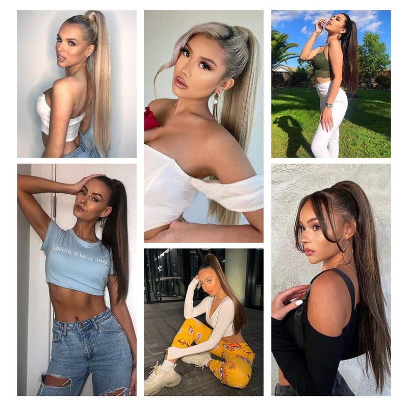 22Inch Synthetic Long Straight Ponytail Hair Extension Wrap Around Clip In Ponytail Hair Heat Reistan Pony Tail Hairpiece Blonde