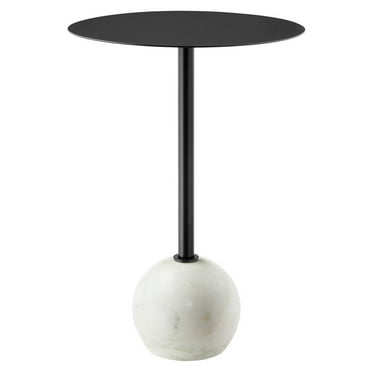 Modway Aliza Round Iron Metal & Marble Side Table in Black and White