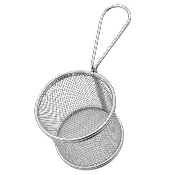 FOMIYES Plated Silver Stainless Steel Frying Basket for Filtering Oil with Mesh Design Kitchen Tool