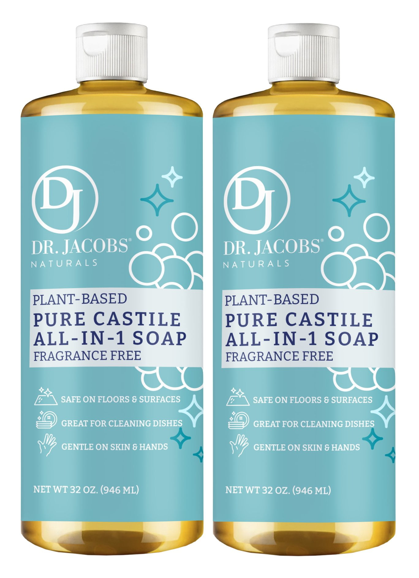 Dr Jacobs Naturals 32oz (2PK) Fragrance Free Pure Castile AllinOne Soap