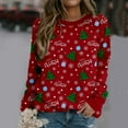 thumbnail image 1 of Mode Noël Femmes Imprimé Manches Longues Confortable Respirant Col Rond Chemise Hauts, 1 of 6