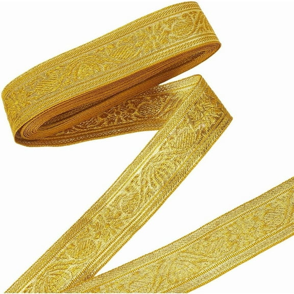 10.94 Yards 1.6 Inch Gold Jacquard Ribbon Floral Embroidered Applique Ribbons Polyester Boho Embroidery Woven Fabric Trim Tape for Sewing Making Clothing Accessories Home Decor DIY Crafts