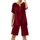 thumbnail image 1 of Conjuntos de 2 piezas para mujer: blusa de pierna ancha y pantalones elásticos, camisa informal de manga corta, ropa urbana de moda para el verano, 1 of 6