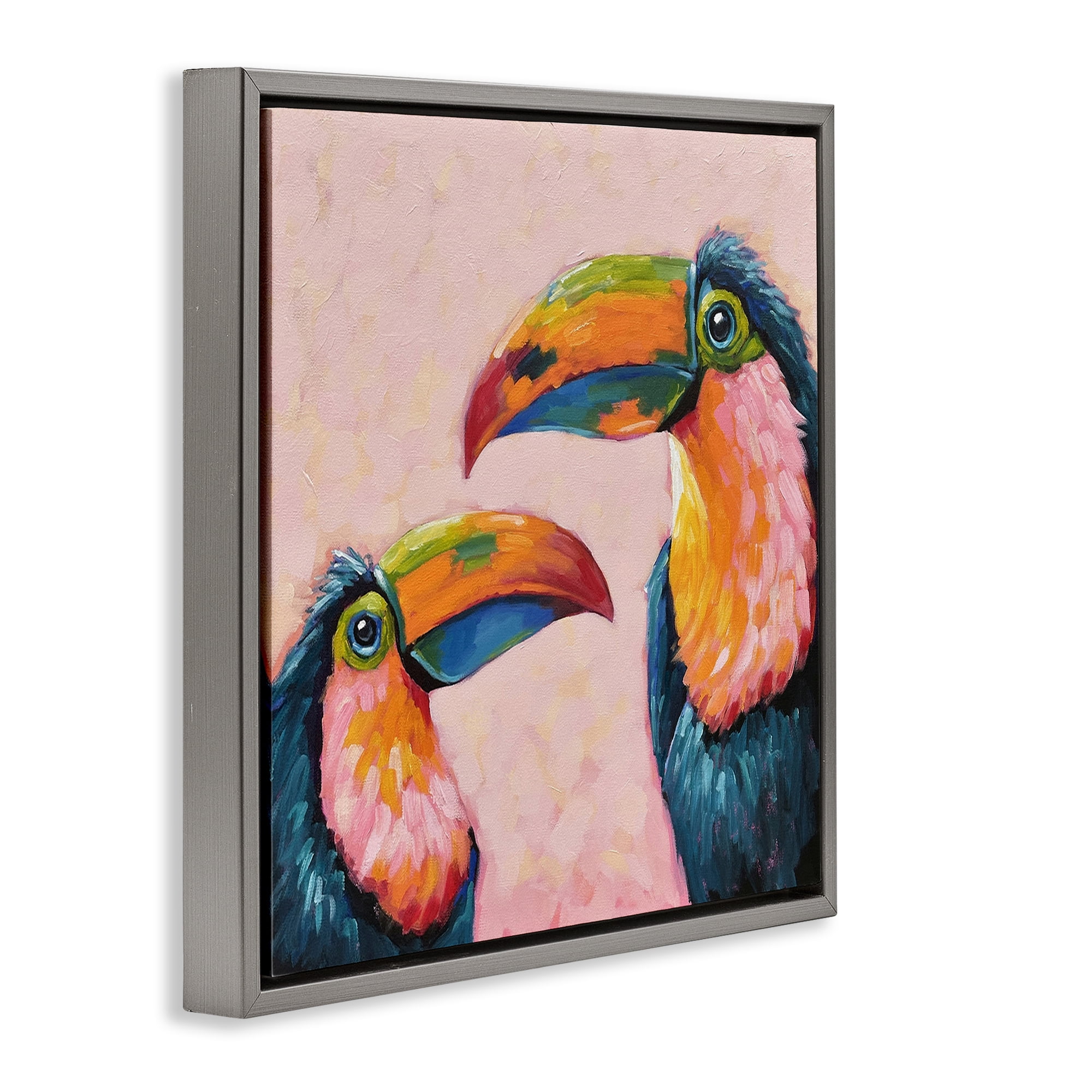 Stupell Industries Tropical Toucan Paradise Gray Framed Floater Canvas Wall Art, design by Lucia Stewart