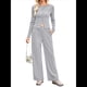 thumbnail image 3 of Conjunto de Chándal de 2 Piezas para Mujer, con Pantalones Acampanados de Yoga y Mangas Largas, Estilo Casual, A Juego. Gris M, 3 of 9