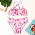 thumbnail image 6 of Shadoumai Girls Swimsuit 2 Piece Tiered Ruffled Bikini Set with Ruffled Hem Summer Beach Bathing Suit for 6-14 Years, 6 of 9