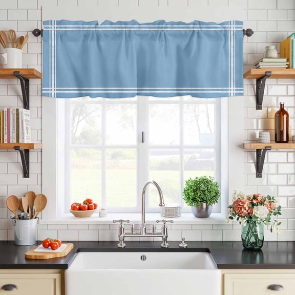 Curtain Valance for Windows Light Blue Short Rod Pocket Kitchen Valances Blackout Curtains Solid Color Window Treatment for Living Room Bathroom Bedroom,54"x18"