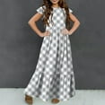 thumbnail image 5 of Spazoro Kids Girls Dresses, Fashion Short Sleeve Plaid Round Neck Princess Dress for Child Girls Gray Size 6 T, 5 of 7