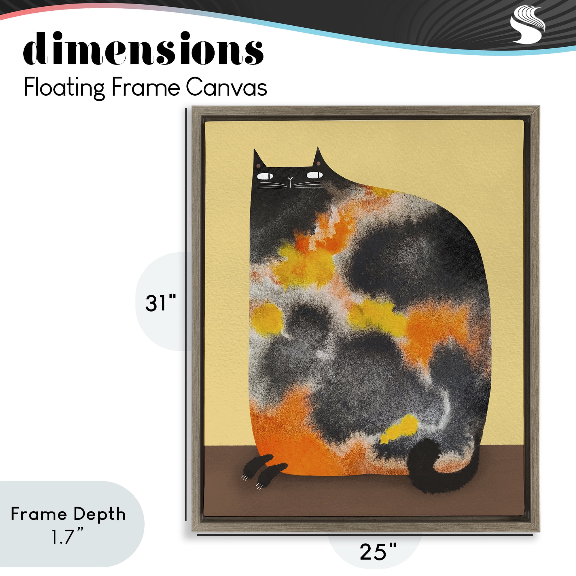 Stupell Industries Diluted Calico Cat Brown Framed Floater Canvas Wall Art, design by Gabriela Avila