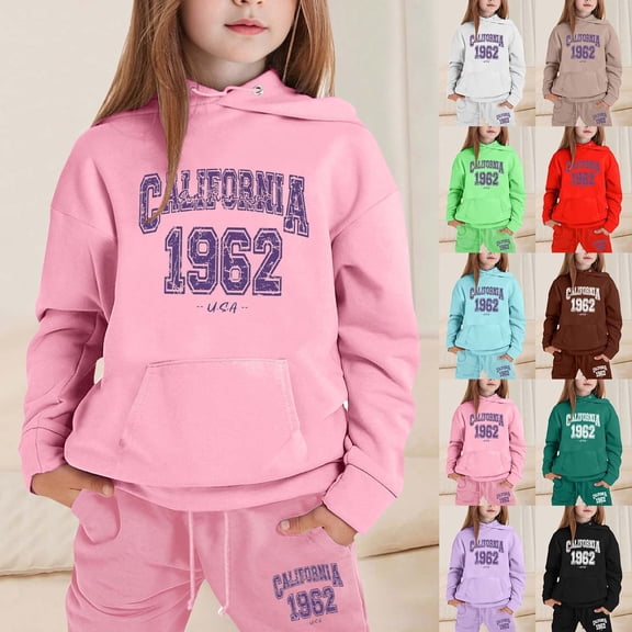 LRen Girls Sweatsuits Size 10-12 Cartoon Print Crewneck Long Sleeve Active Hoodie Pullover Tops Sweatshirt Pants Soft Children Fall Clothes for Teen Girls,Brown,8-9 Years