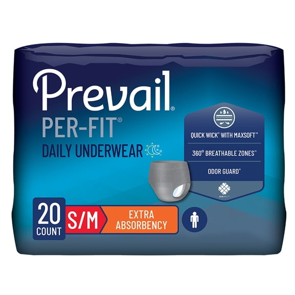 Prevail Per-Fit Daily Underwear for Men, Incontinence, Disposable, Extra Absorbency, Medium, 20 Ct