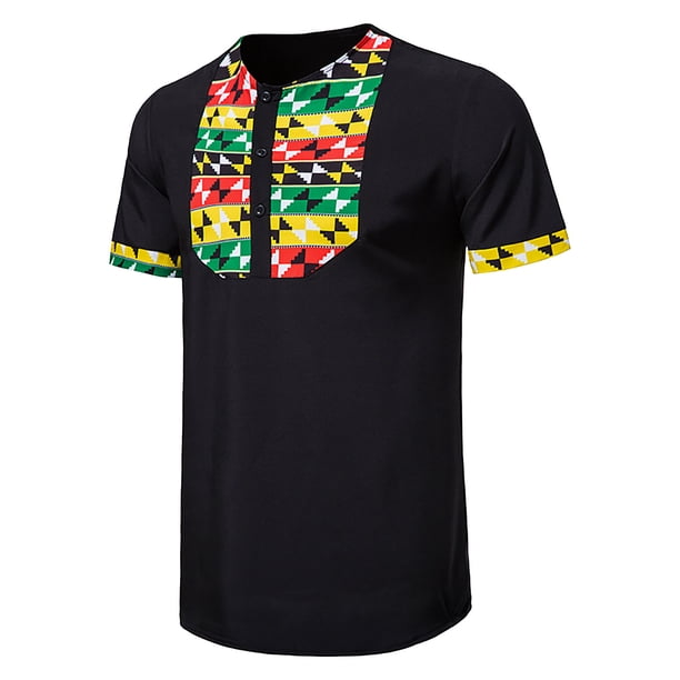 Hombres Casual Impreso Patchwork Stand Collar Manga corta Botón Pullover Camisa Tops Pompotops oipoqjl46478