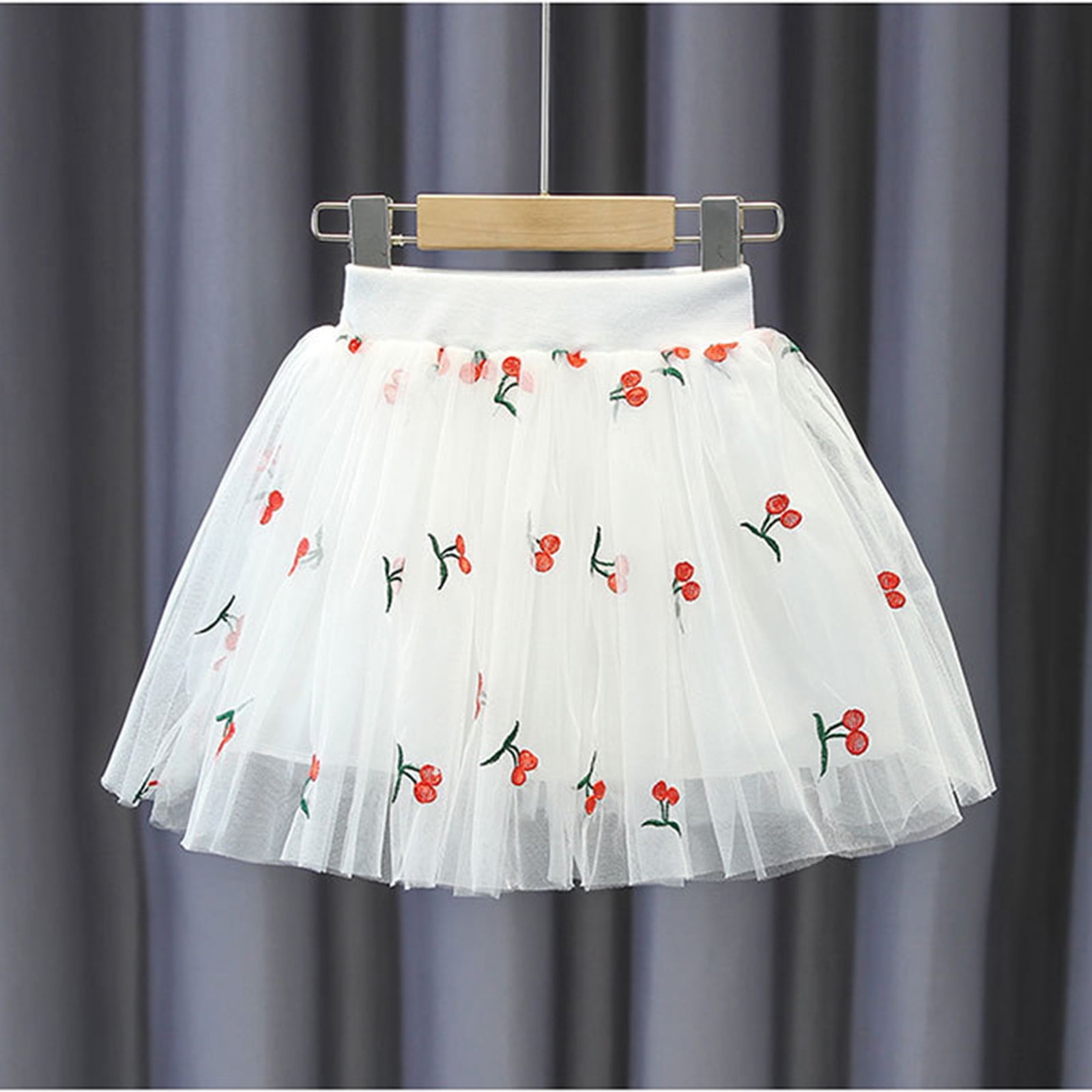 WEAIXIMIUNG Homecoming Dresses Sparkly Long Show Dress Girls Skirt Skirt  Puffy Skirt Cherry Embroidery Summer New Mesh Skirt Skirt Baby Girls Skirt 