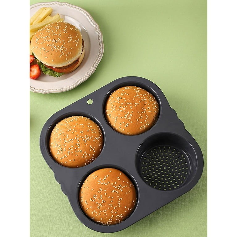GDDGCUO Hamburger Bun Pan, 4 Inch Silicone Hamburger Bun Mold, 4 Cup Big  Baking Pan for Homemade Hamburger Buns, Dishwasher Safe ＆ BPA-Free