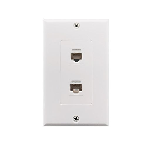 Cat6 Wall Plate and Keystone,Fly Tiger,Rj45 Jack Connector,Female to Female,White (2